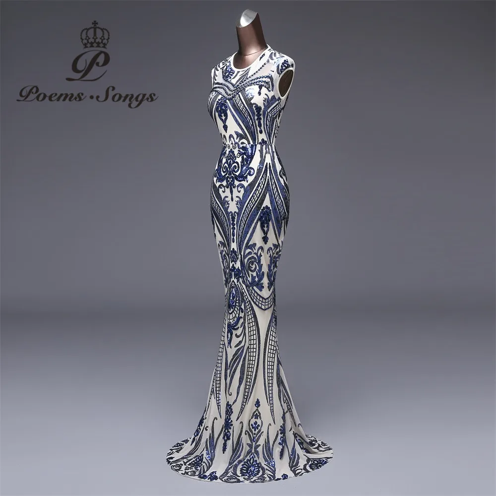 New Elegant blue Sequin Evening Dress vestido de festa Formal Party dress  robe longue prom gowns vestido de festa longo