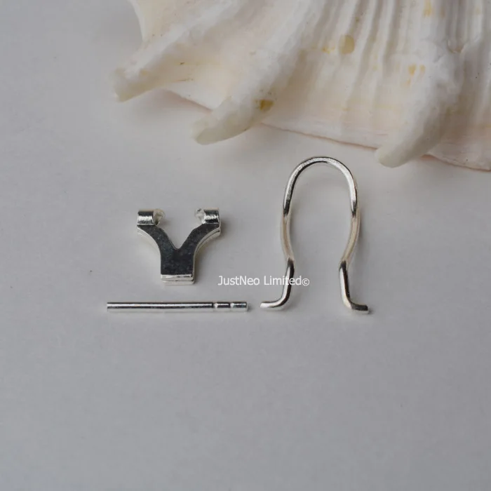 Solid 925 Sterling Silver Clip Earring Findings with Needle for Jewelry DIY Components