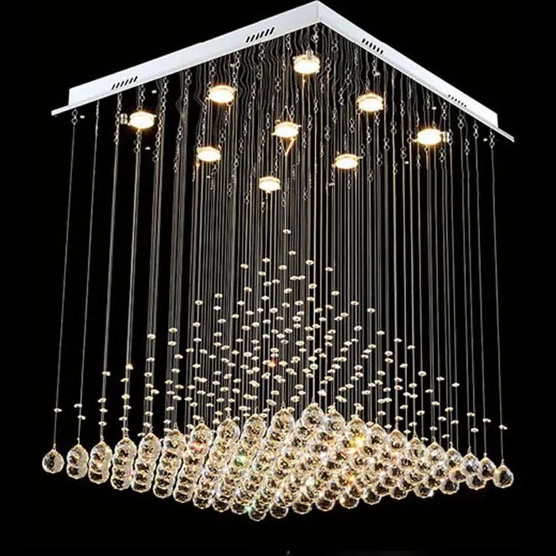 Modern Quadrate K9 Crystal Fish-type line  LED Chandelier Pyramid Shape Lamps Stair Sitting room bedroom