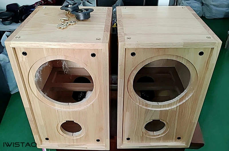 IWISTAO HIFI 5 Inches 2 Way Speaker Empty Cabinet 1 Pair Finished Oak Wood Inverted for Tube Amplifier