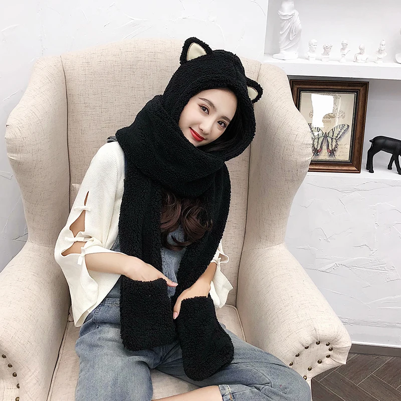 ZDFURS*Winter hat women double thick hat scarf gloves one three-piece Korean version parent-child thickening scarf students