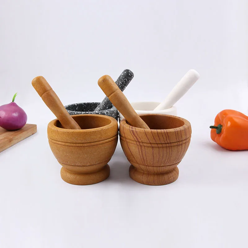 Wooden Grain Plastic Pestle Set Garlic Ginger Pugging Grinding Mill Coffee Peanut Spice Mortar Pestle Kitchen Tool ZA5883