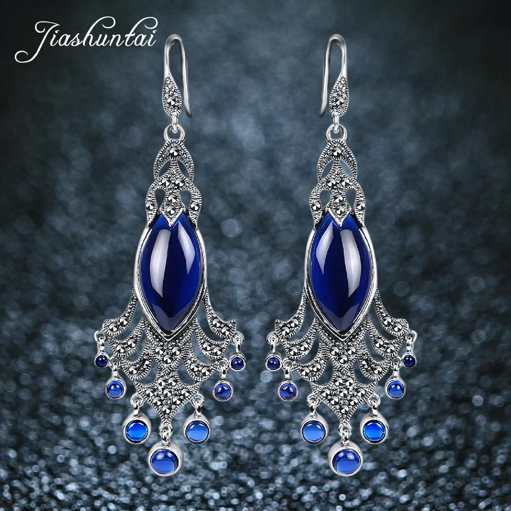 JIASHUNTAI Silver Earrings for Women Big and Long Peacock Earrings Antiallergic 925 Sterling Silver Jewelry Female