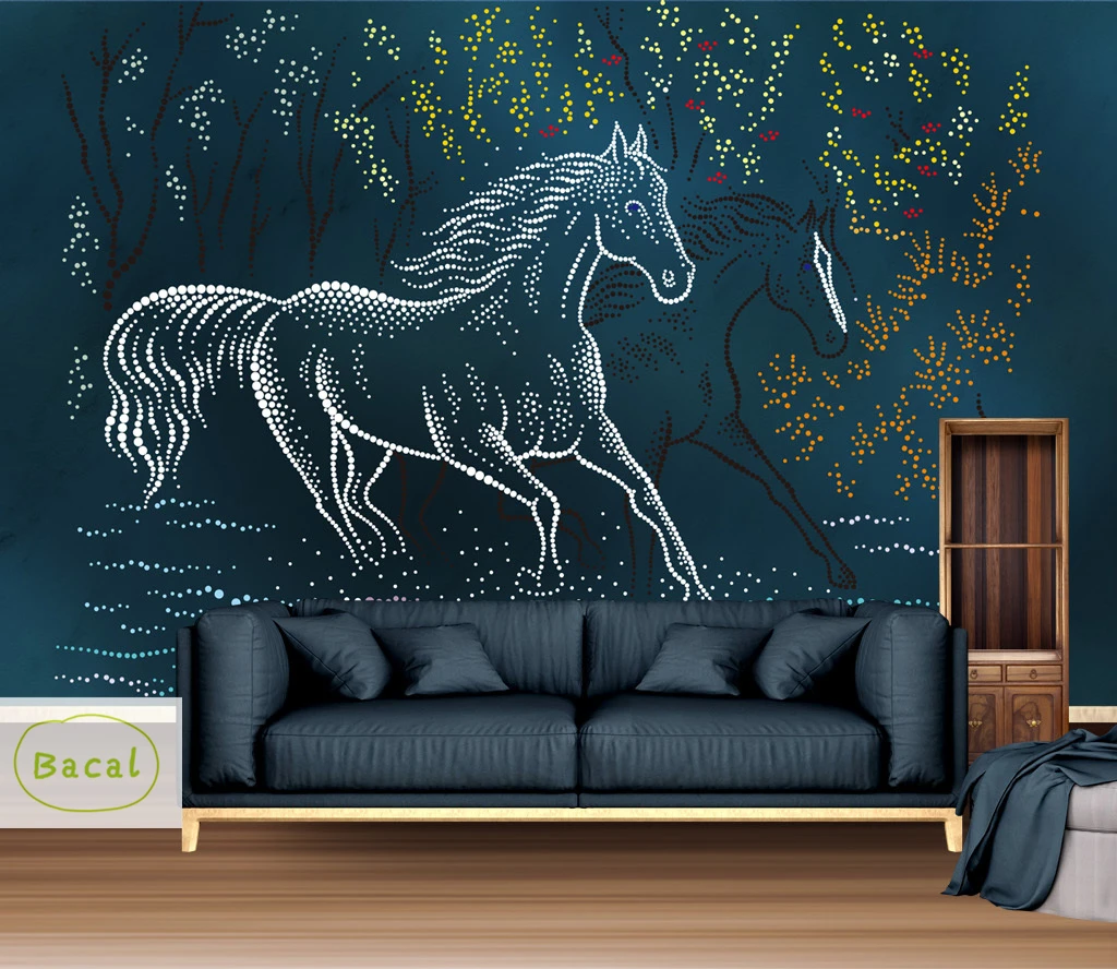 Bacal Custom Any Size Mural Wallpaper 3D European Embossed Abstract White Horse Wallpaper Bedroom Home Decor Background Mural