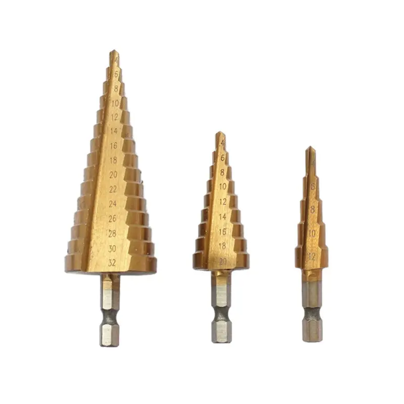 4-32mm 4-20 HSS Titanium Coated Step Drill Bit For Metal High Speed Steel Wood Drilling Power Tools Hole Cutter Step Cone Drill