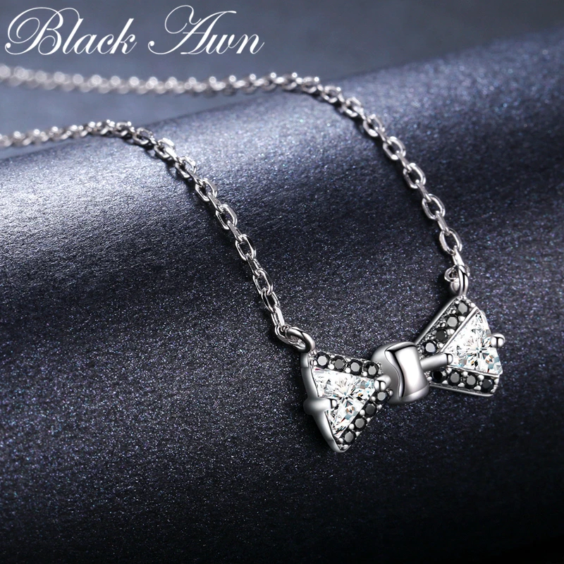 BLACK AWN 2024 Bow Shape New Arrivals 925 Sterling Silver Fine Jewelry Trendy Engagement Necklaces & Pendants for Women K018