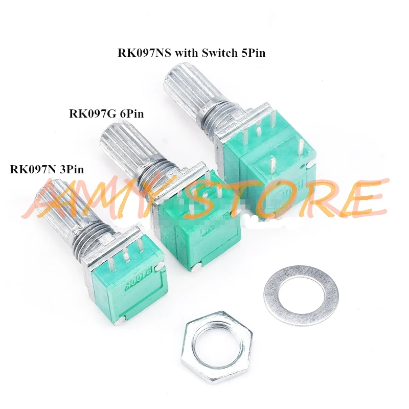 10pcs RK097N RK097G RV097NS 15mm Audio Amplifier Sealed Single Dual Potentiometer B5K B10K B20K B50K B100K B500K 3/5/6Pins