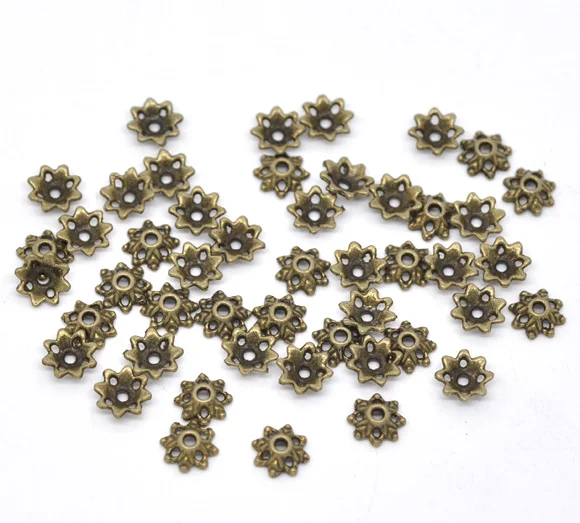 DoreenBeads DIY Making Earrings Jewelry Beads Caps Flower Antique Bronze Color Findings（Fits 14mm-15mm Beads) 8mm x 3mm,150PCs