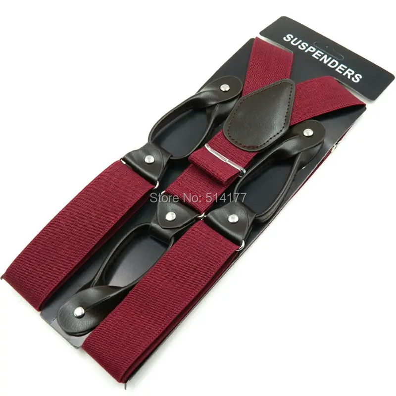 ปุ่มSuspendersคน/Qomenจัดฟันแฟชั่นปรับหนังPU Suspenders bretelles Y-กลับligas Tirantes 3.5*120เซนติเมตร