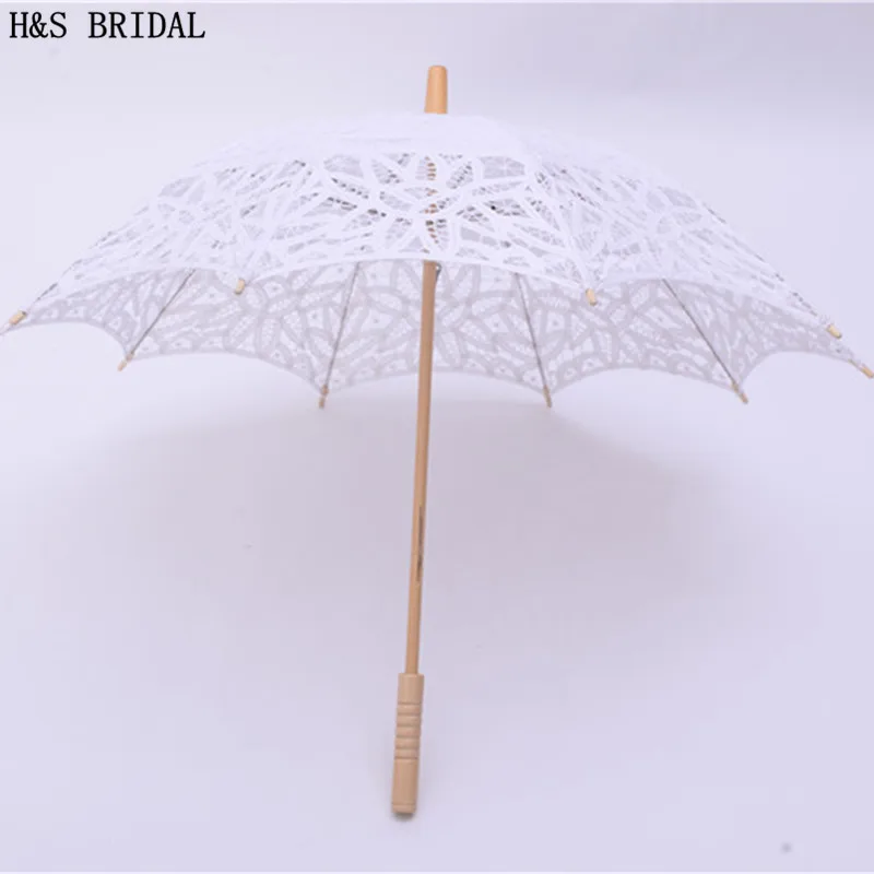 H & s-guarda-sol de noiva bordado, guarda-chuva branco para casamento, material de renda