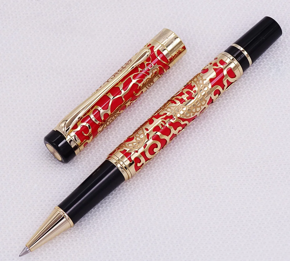 

Jinhao 5000 Vintage Luxurious Metal Rollerball Pen Beautiful Dragon Texture Carving, Red & Golden Ink Pens for Office Business