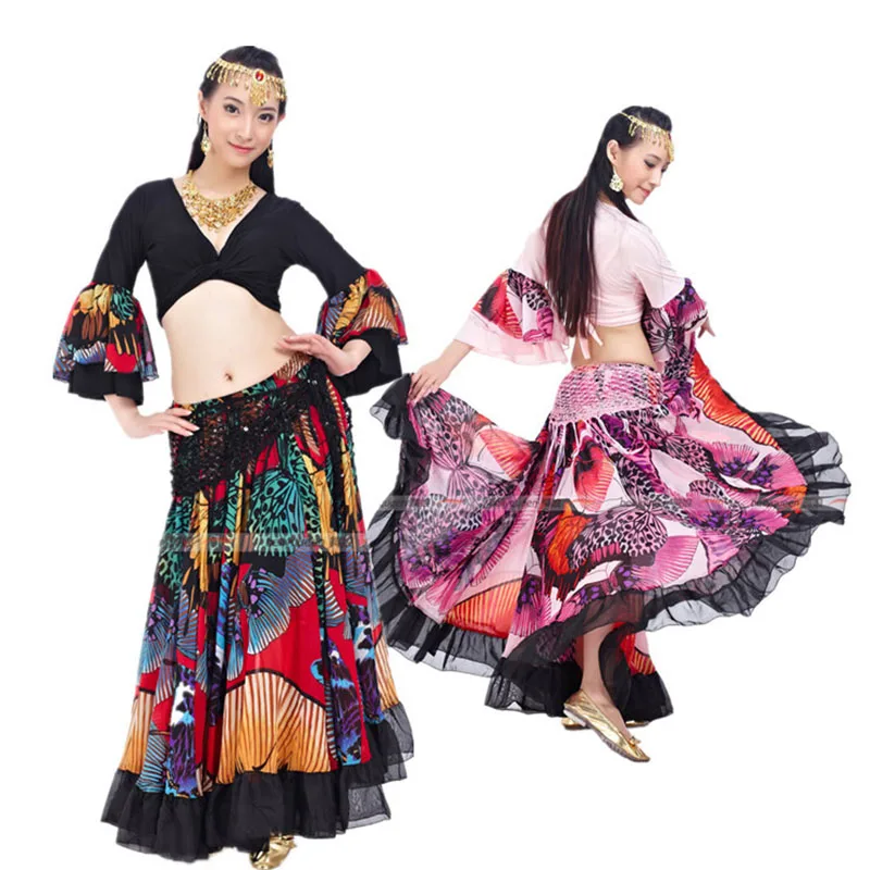 

New style gypsy clothes belly dance costume set for women indian dance set belly dancing outfit 2pcs Top&Skirt 2 colors