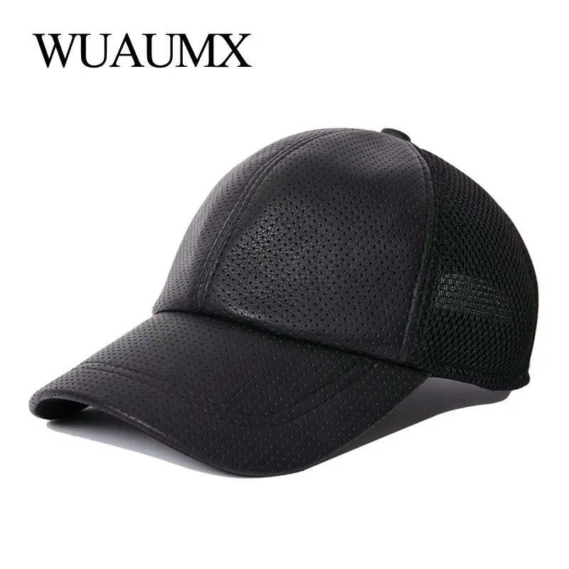 Fashion Genuine Leather Baseball Caps For Men Women Spring Summer Mesh Cap Sheepskin Leather Net Hip Hop Snapback Hat Casual