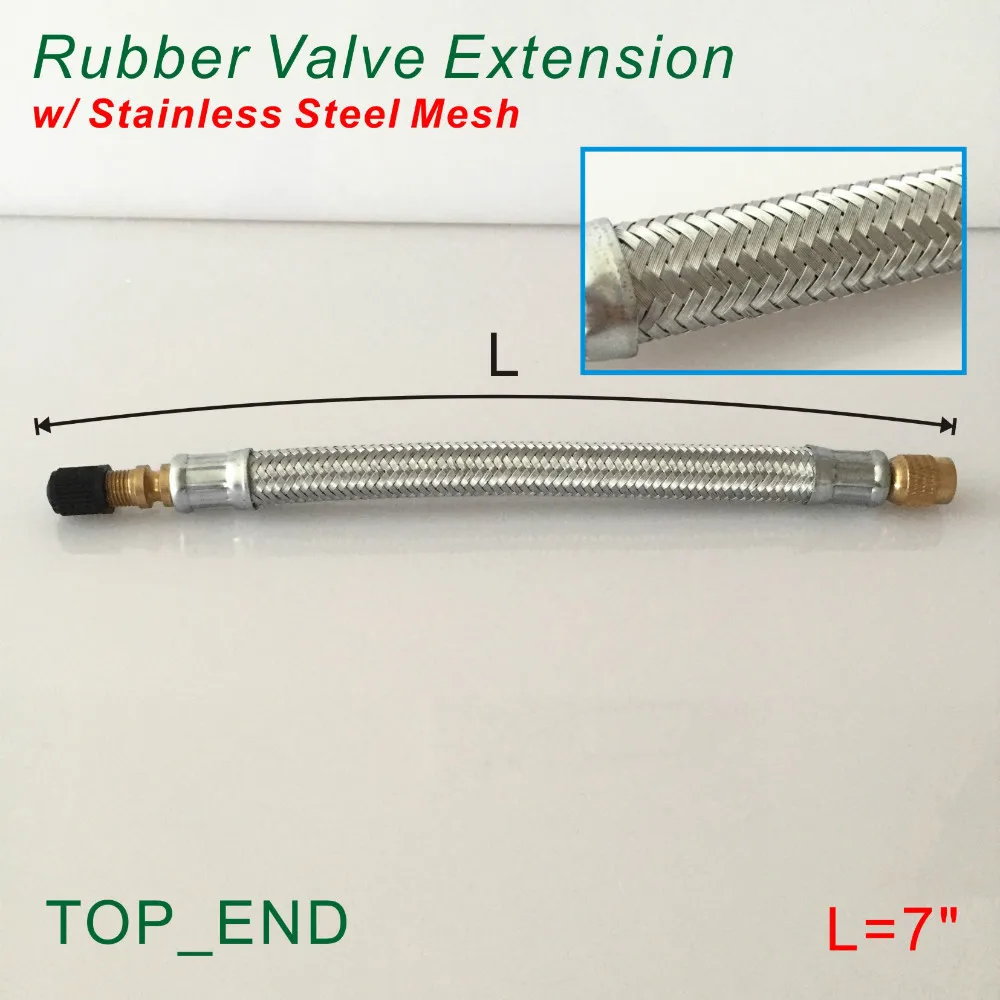 

7" Long,Stainless Steel Mesh Wrapped,Flexible Rubber Valve Extension,Work w/ Tire Valve Directly