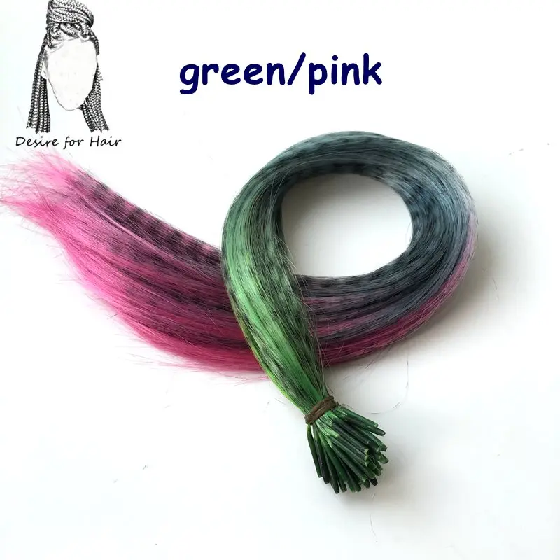 Desire for Hair-Extensions de cheveux synthétiques, 100 brins, 16 pouces, 0.5g, couleur ombrée, ligne zèbre, résistant à la chaleur, i tip, plumes,