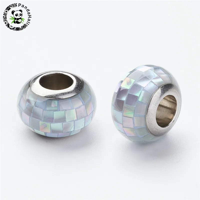 1pc 304 stal nierdzewna Rondelle duży otwór żywicy koraliki europejskie z muszli i emalii do tworzenia biżuterii 12x8mm, otwór: 5mm