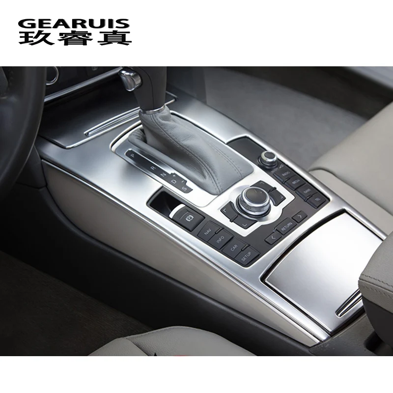 Car Styling Stainless Steel Center Console Gear Shift Panel Frame Decoration Covers stickers Trim For Audi A6 C5 C6 Accessories