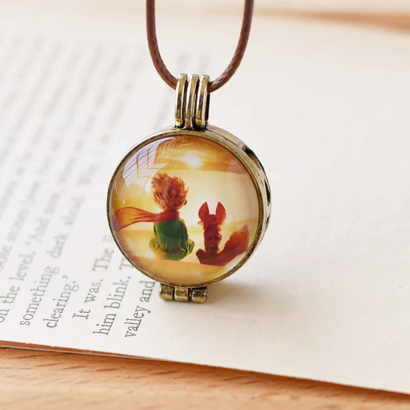 Long Rope Chain Loket Frame Vintage Fairy Tale Le Petit Prince with Fox Pendant Necklace For Children Girls Kids Gifts