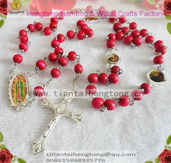 free ship 3pcs/pack perfume rose scented rosary necklace/ pink bead rosary with Virgin of Guadalupe and plastic box