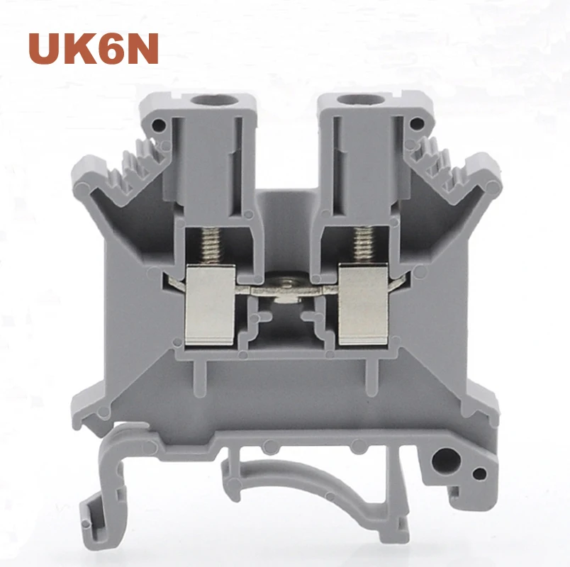 DIN Rail Mount Parafuso Bloco Terminal, fio elétrico, cabo de cobre Morsettiera Conectores, UK-6N, 10AWG, 57A, 6mm ², 2 Pcs, 5Pcs