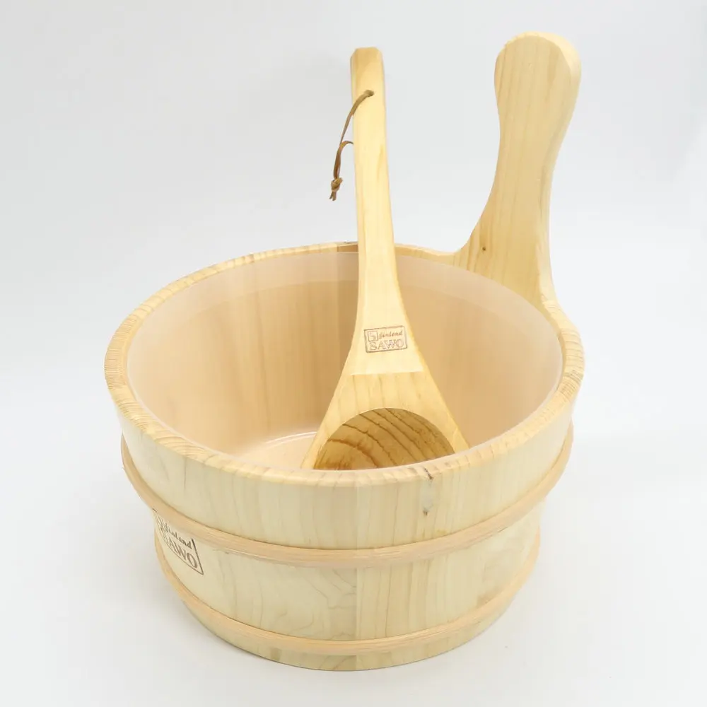 

4L Sauna Accessory Wooden Bucket Pail Ladle With linner combined Set Sauna Room