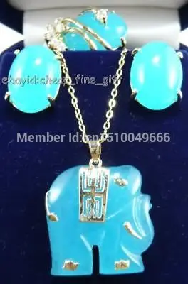 

Hot sale FREE SHIPPING Blue jade Pendant Earring Ring