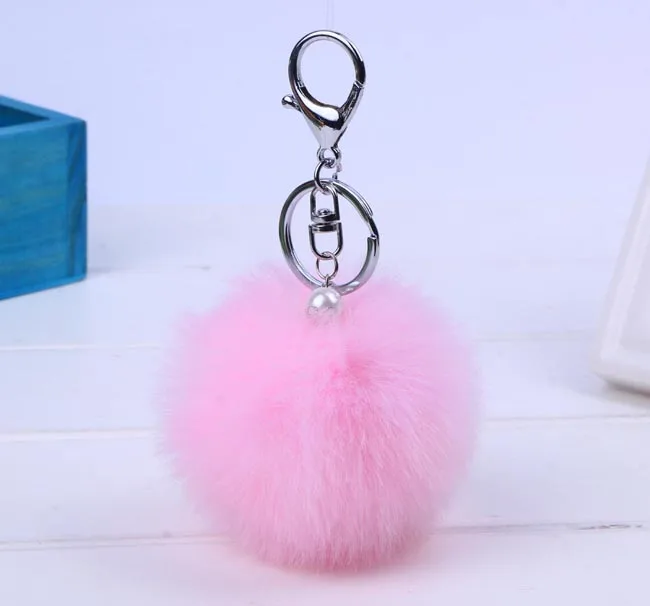 Fur Key chain Cute Car Bag keychain Pom Pom 13 colors 8cm Ball  Bag charm Key Ring Mujer for women gift Jewelry 16001