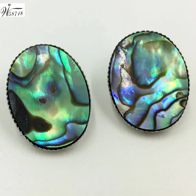Opal Crysal Howlite Malachite Aventurine Tiger Eye Howlite Blue Sand Goldstone Abalone Shell Oval Clip Earrings 1pair WB658b