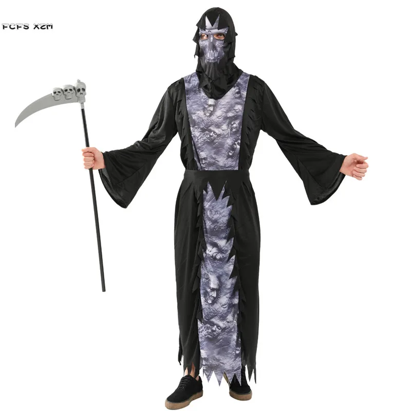 Déguisement Noir Effrayant de la Mort d'Azrael pour Homme, Tenue de Cosplay, Carnaval, Boîte de Nuit