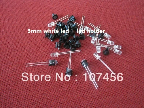 free shipping 3MM white led+led holder/led cover 4000-6000mcd 3.2-3.4v 20MA 3MM white led lamp 3mm light-emitting diode