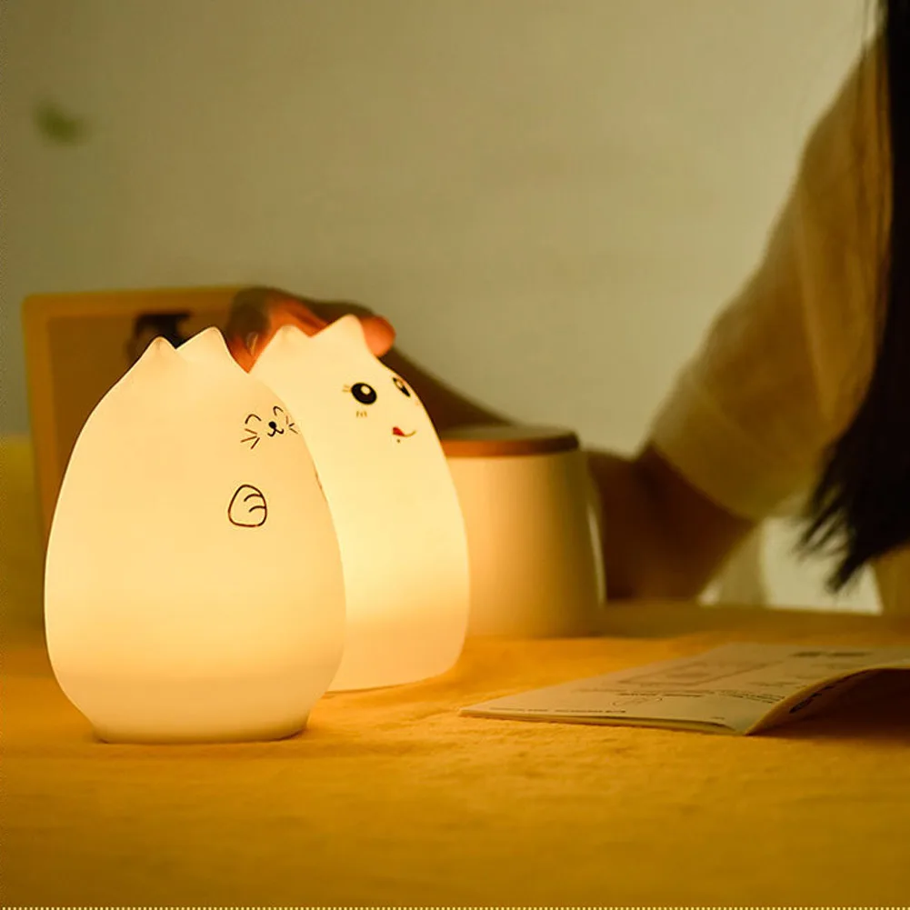 2019 New Multi-Color LED Children Animal Night Light Cute Cat Little Devil Silicone USB Rechargeable Lamp Y7