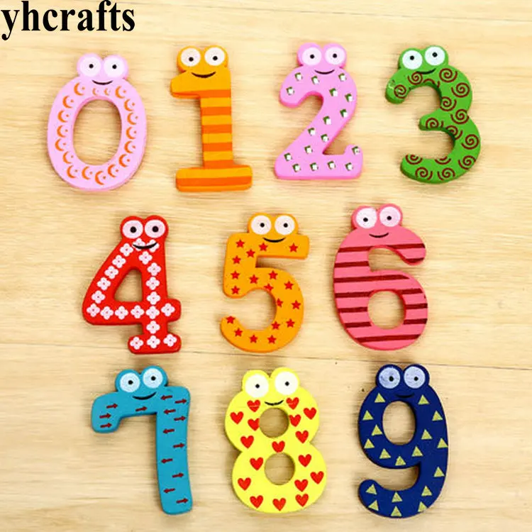 100PCS/LOT. 0-9 numbers wood fridge magnet Early learning educational toys Self learning Teach your own Children toys Wholesale