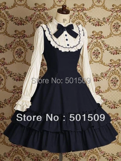 freeship long sleeve cotton lolita dress Medieval Renaissance Dress belle ball cosplay/lolita/alice  frenchmaid costume