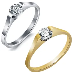 QianBei 2MM Stainless steel Ring Cubic Zirconia Stone Men Women Wedding Cocktail Birthday Graduation Xmas Gifts
