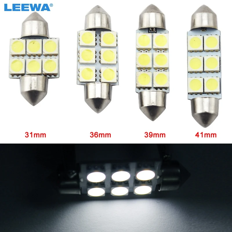 

LEEWA 200pcs White Auto LED Bulbs 31mm 36mm 39mm 41mm 6-SMD 5050 Chip Festoon Dome Map Cargo Car LED Light #CA4817