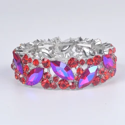 Fashion AAA Color AB Crystal Cuff Bracelets Bangles Big Stretch Bangle for Women Indian Bridal Bracelet Jewelry Gift For Girls