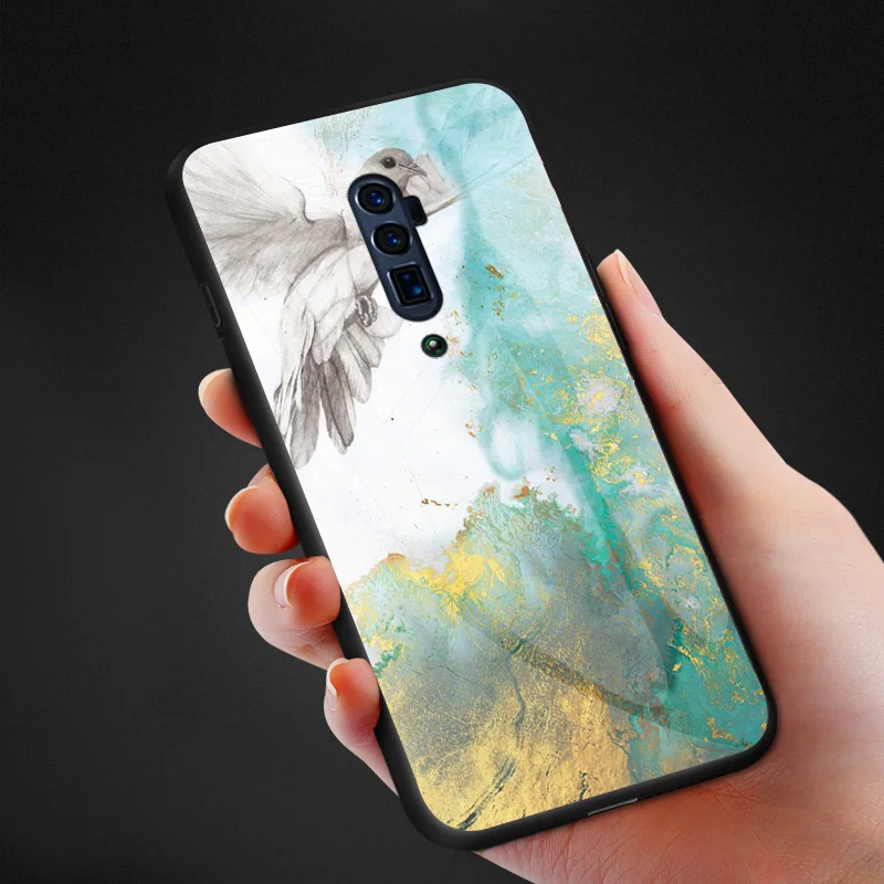 For OPPO Reno 10x zoom Case Luxury Marble Grain Hard Tempered Glass Protective Back Cover Case for Reno 10X Zoom phone shell