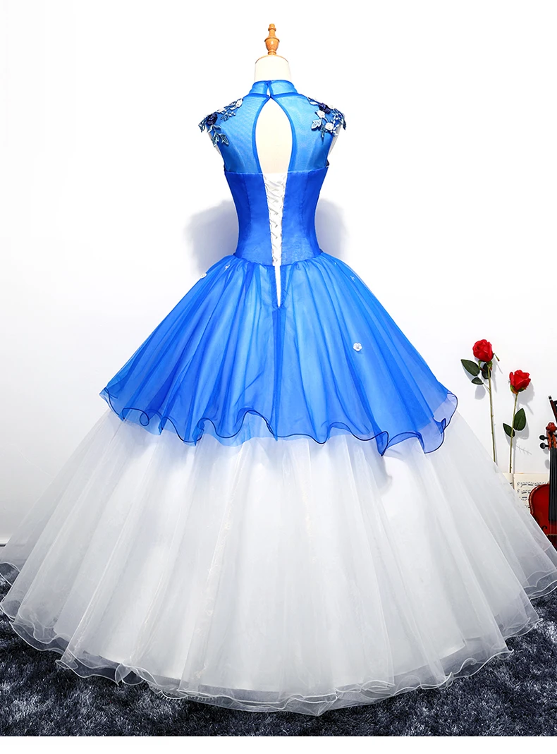 100%real royal blue collar ruffle white ball gown queen medieval dress Renaissance gown Si princess Victoria Belle Ball