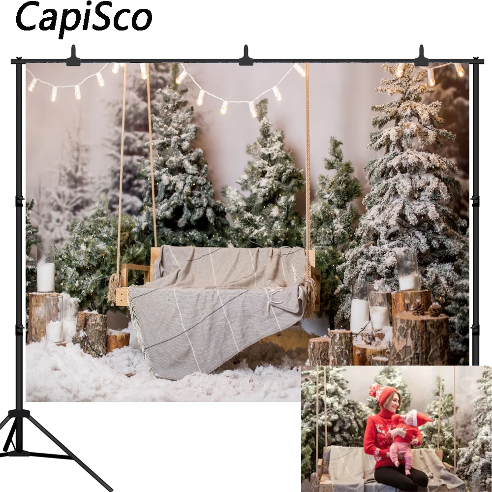 Capisco photography backdrop Christmas interior snow with tree and a wooden bench new background photocall custom photo printed