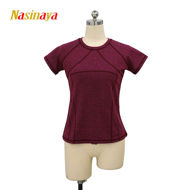 

Women's Training Competition Customized Figure Skating T-shirt Patinaje Rhythmic Gymnastics Round Neck Short Sleeve Top