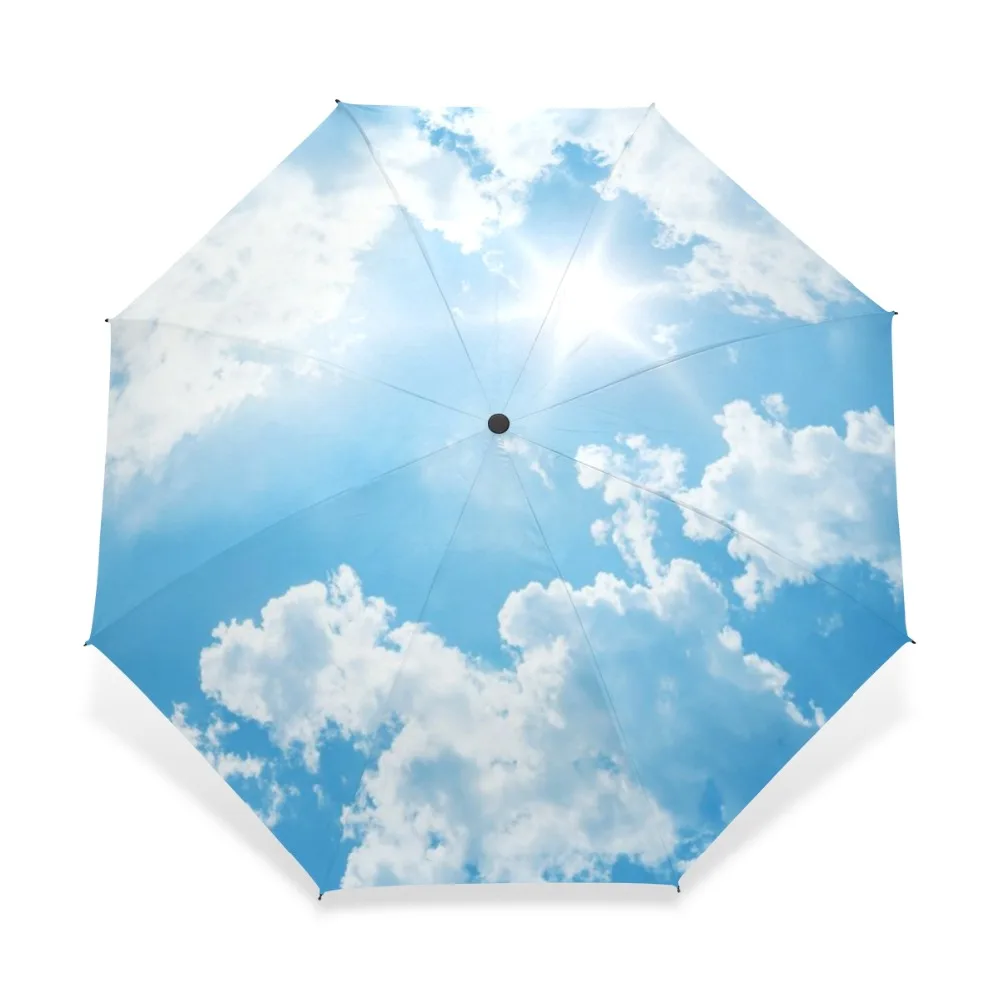 Creative Sky Luxury Fashion Three Folding Automatic Umbrella Rain Women Windproof Sun Protection Durable Umbrella Parapluie