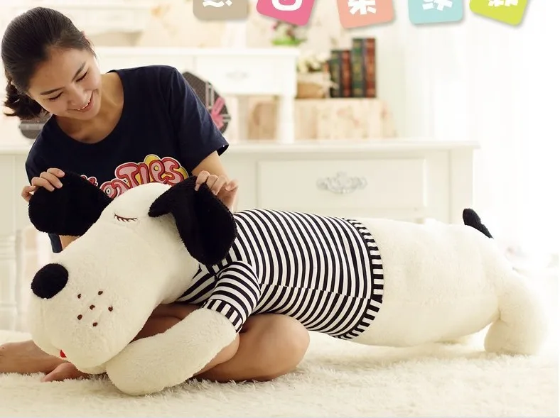 

big plush lovely dog toy white lying dog doll with black stripe cloth gift about 130cm 0446