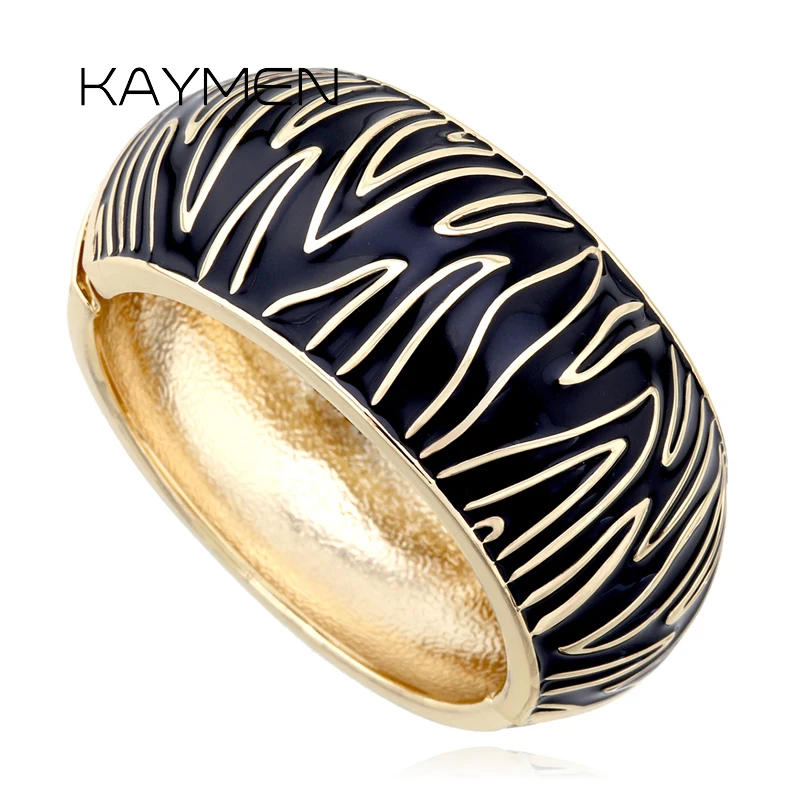 New Arrival Golden Plated Zebra-Print Shape Round Bangle Cuff Bracelet for Women Party Prom Wedding Gift Jewelry 2 Colors