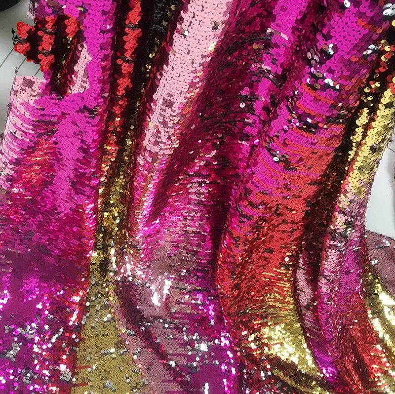 GLace 1Y/Lot Elastic Gradient 9 Color Magic Sequin Fabric Embroidery Elastic Mesh Fabric High Quality Dress Sequin Cloth TX802