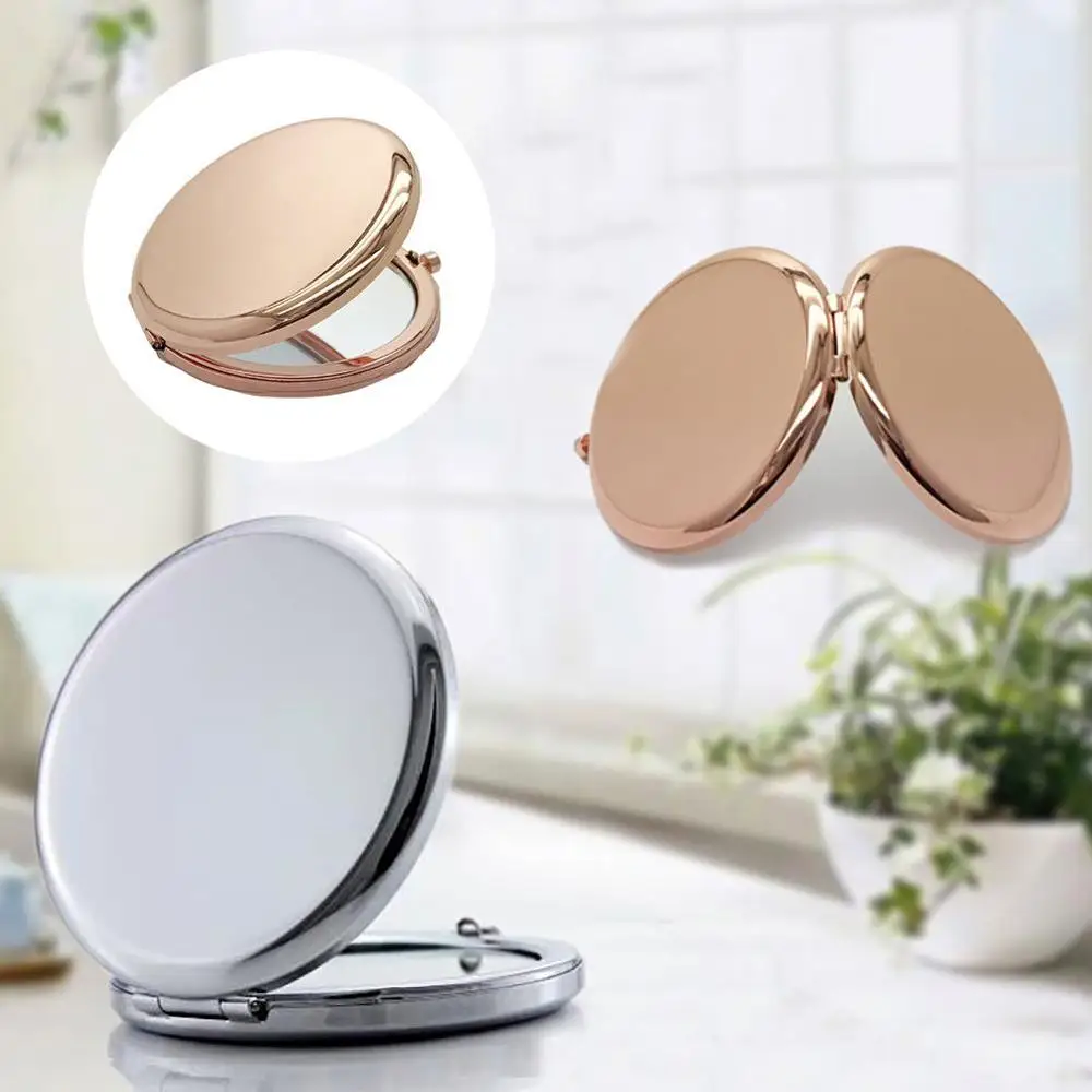 1PC Portable Makeup Mirror Gold Solid Color Metal Round Case Double-Side Pop-Up Pocket Mirror Beauty Accessories Rose Gold