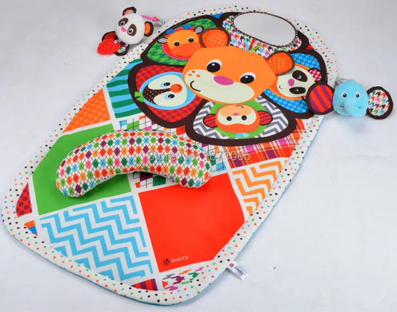 90cm Funny Baby Activity Mat Crawling Mat Play Mat Pad Padded Bolster Large Mirror Teether Animals Lion Panda Elephant Gift