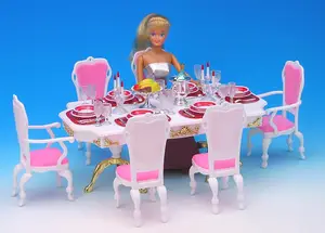 Barbie Kitchen Accessories Dining Table Chairs Barbie Barbie Dining Kitchen Set Dolls Accessories Aliexpress