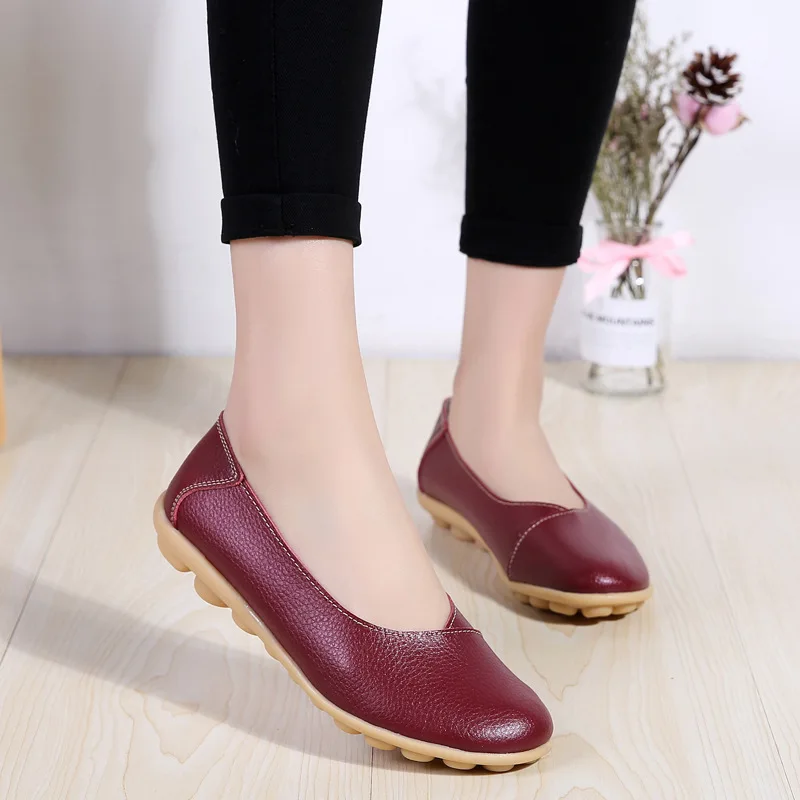 dobeyping New Spring Autumn Shoes Woman Genuine Leather Women Flats Shallow Women\'s Loafers Sewing Female Shoe Big Size 35-44