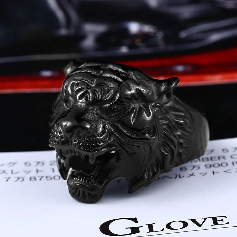 Beier 316L Stainless steel Tiger Head Ring Men Personality Unique Men\'s Animal Jewelry good detail LR307 US size