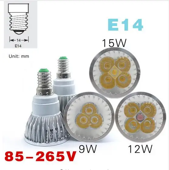 

E27 e14 led light Dimmable MR16 DC12V LED 9w 12W 15w GU10 LED Bulbs Spotlight High Power led Lamp White LED SPOT Light